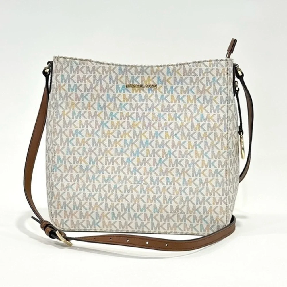Michael Kors White Logo Crossbody with Brown Strap